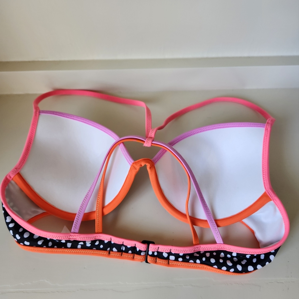 NWT Victoria's Secret Black & Neon Multicolored Molded Push Up Bikini Swim Top - Picture 4 of 6